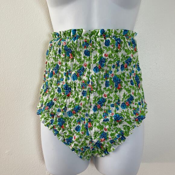 House of Sunny Two Piece Set Women 4 Floral Ruffle Bow Smocked Retro Hot Pants - Picture 9 of 16